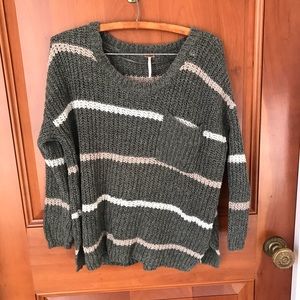 Free people green striped sweater xs